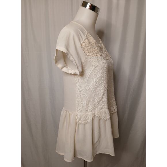 Blue Betty Bohemian Lace Blouse Off White Sheer Teired Tunic Top Medium - Picture 10 of 10